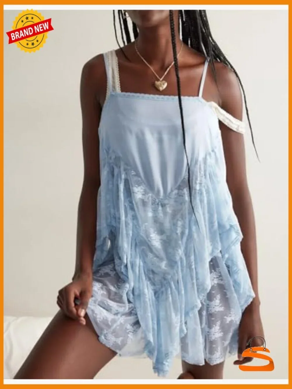 Lace Trim Flowy Mini Sleep Dress Chemise Nightgown Adjustable Straps